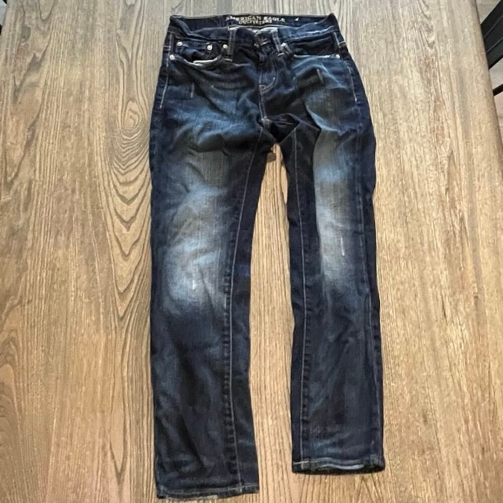American Eagle Mens Skinny Jeans Mid Rise Denim Faded Dark Wash Blue Size 26/28
